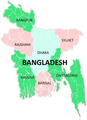 A clickable map of Bangladesh exhibiting its divisions.