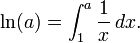 \ln(a)=\int_1^a \frac{1}{x}\,dx.