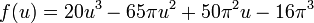 f(u) = 20u^{3}-65\pi u^{2}+50\pi^{2}u-16\pi^{3}\,