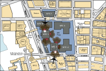 ground zero and surrounding area as seen from directly above depicting where the two planes impacted the towers