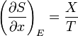 \left(\frac{\partial S}{\partial x}\right)_{E} = \frac{X}{T}\,