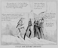 Historical political cartoon. Caption reads 