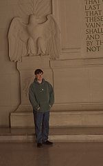 Lincoln Memorial (south wall interior, person for scale).jpg