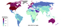 A world map with countries colored