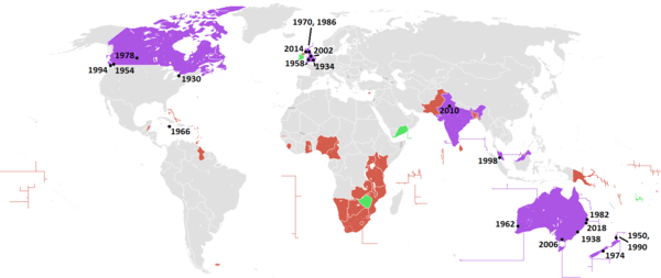 Locations of the games, and participating countries