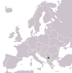 Location and extent of Kosovo in Europe.