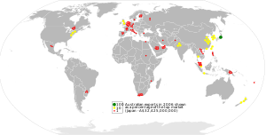 World map showing the distribution of Australian goods